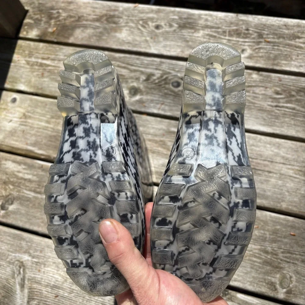 Easy USA Houndstooth Rain Boots Black White Tall Rubber Waterproof Size 5‎